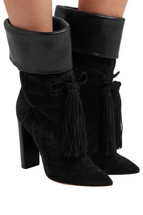 商品Yves Saint Laurent|Tanger leather-trimmed tasseled suede ankle boots,价格¥7883,第2张图片详细描述