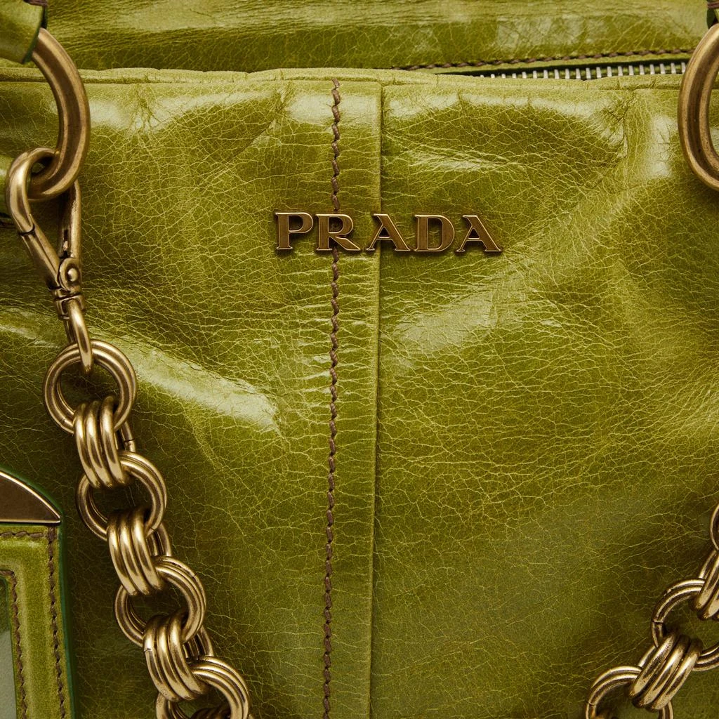 商品[二手商品] Prada|Prada Green Vitello Shine Leather Chain Link Bowler Bag,价格¥6961,第5张图片详细描述