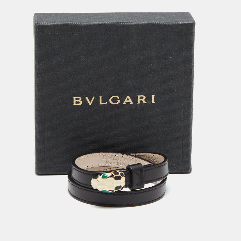 Bvlgari Black Leather Serpenti Forever Double Wrap Bracelet商品第4张图片规格展示