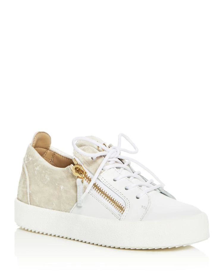 商品Giuseppe Zanotti|Zanotti Women's Birel Velvet & Leather Zipper Lace Up Sneakers,价格¥3027,第1张图片