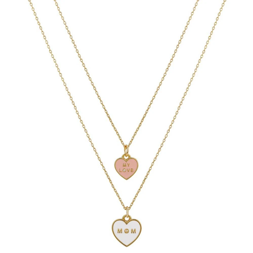 商品Unwritten|Cubic Zirconia Enamel "Mom" and "My Love" Heart Charm Necklace Set with Extender (0.01 ct. t.w.) in 14K Gold Flash-Plated,价格¥131,第1张图片