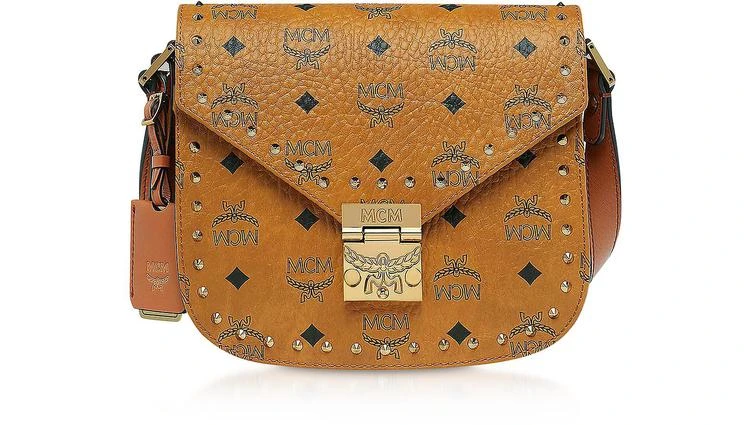 商品MCM|MCM Small Cognac Patricia Studded Outline Visetos Shoulder Bag,价格¥9011,第1张图片