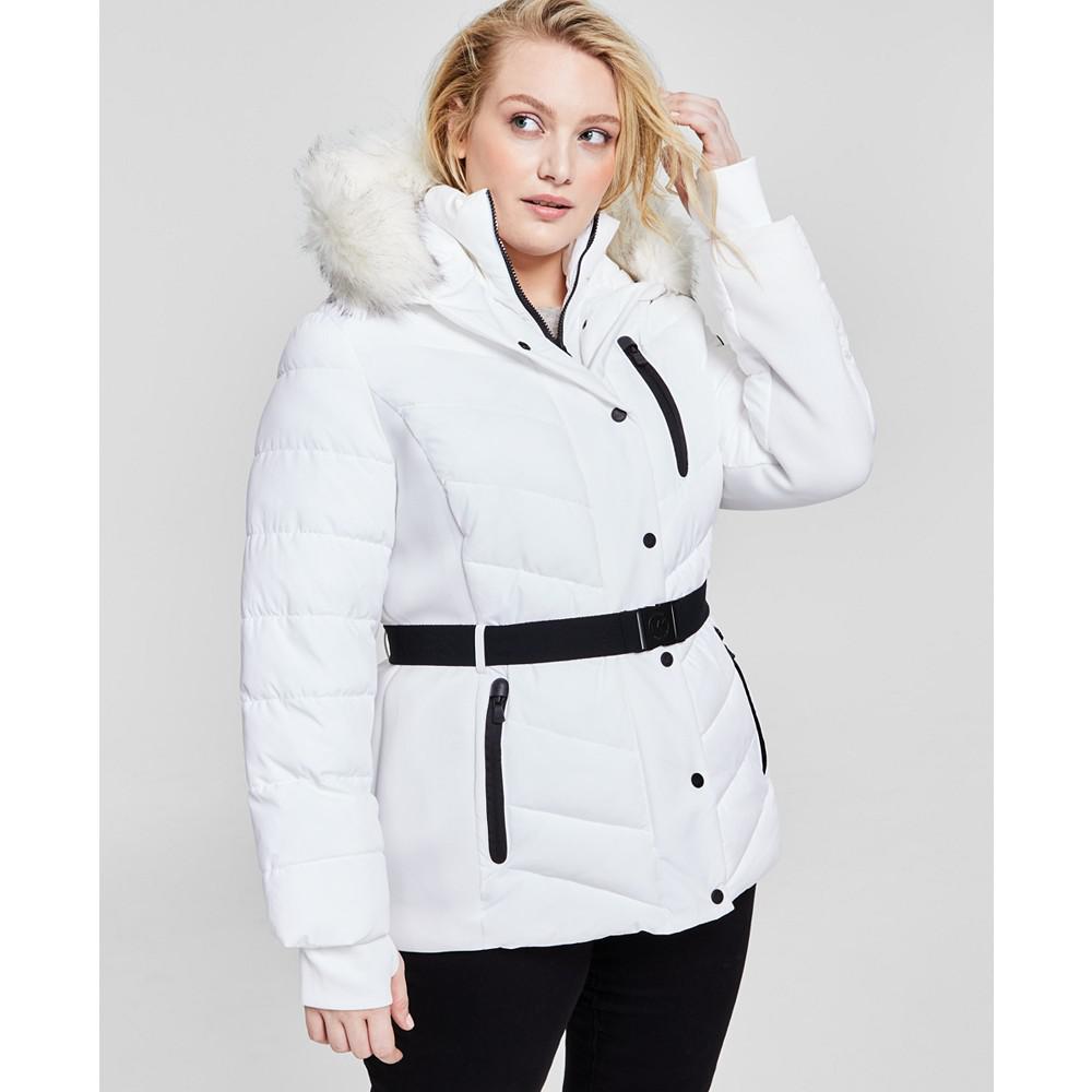 Women's Plus Size Faux-Fur-Trim Hooded Puffer Coat, Created for Macy's商品第1张图片规格展示