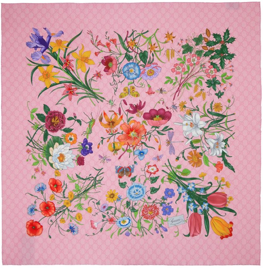 商品Gucci|Pink Flora Print Scarf,价格¥3894,第1张图片