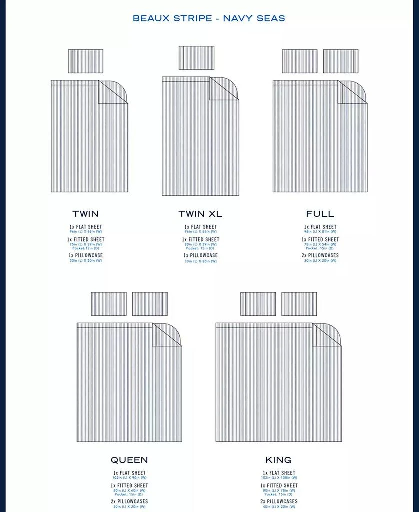 Beaux Stripe Cotton Percale 4-Piece Sheet Set, King 商品