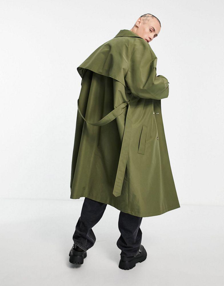 ASOS DESIGN oversized trench coat in khaki商品第3张图片规格展示