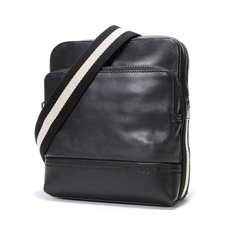 BALLY 男士黑色皮质黑白织物肩带单肩斜挎包 6228758 商品