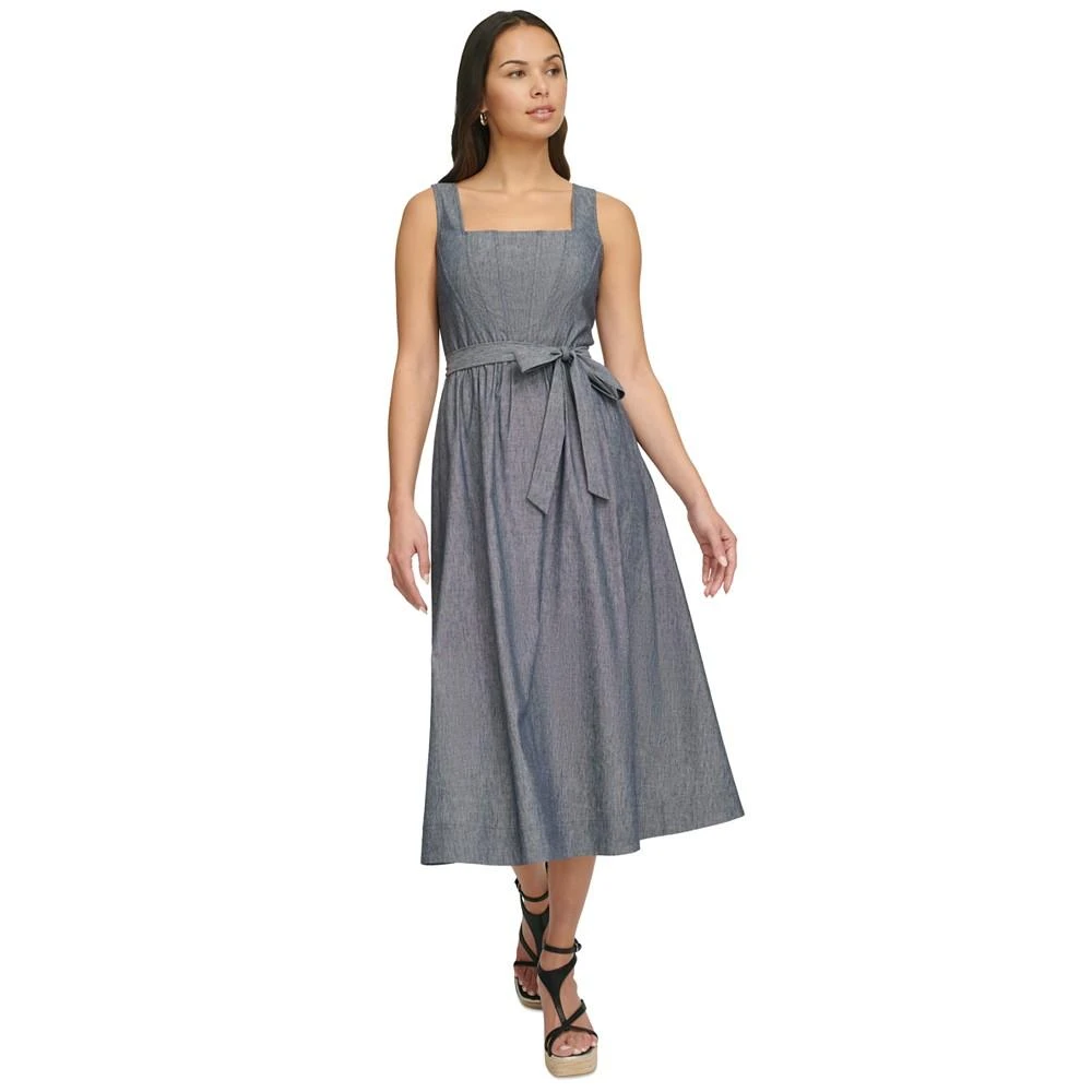 商品DKNY|Women's Chambray Square-Neck Sleeveless Midi Dress,价格¥599,第4张图片详细描述