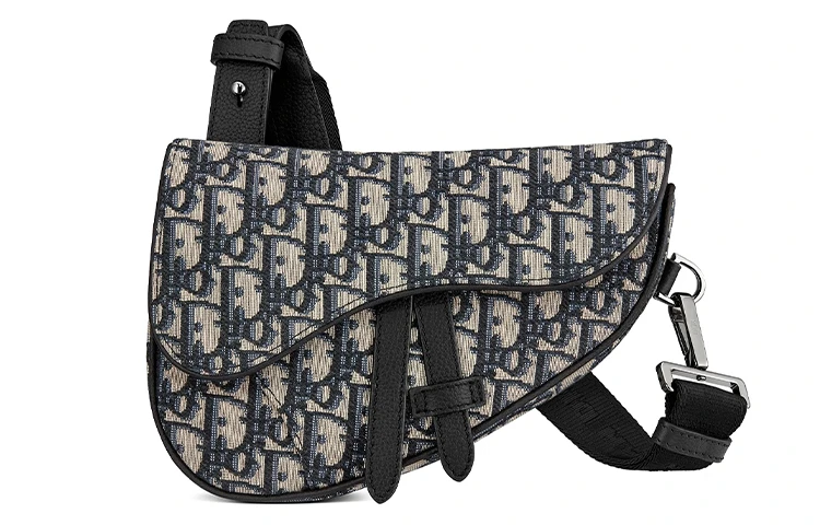 商品[国内直发] Dior|迪奥 Saddle 斜纹提花老花满印 刺绣皮革 马鞍包单肩手提斜挎包 迷你 男女同款情侣款 米色/黑色,价格¥18564,第1张图片