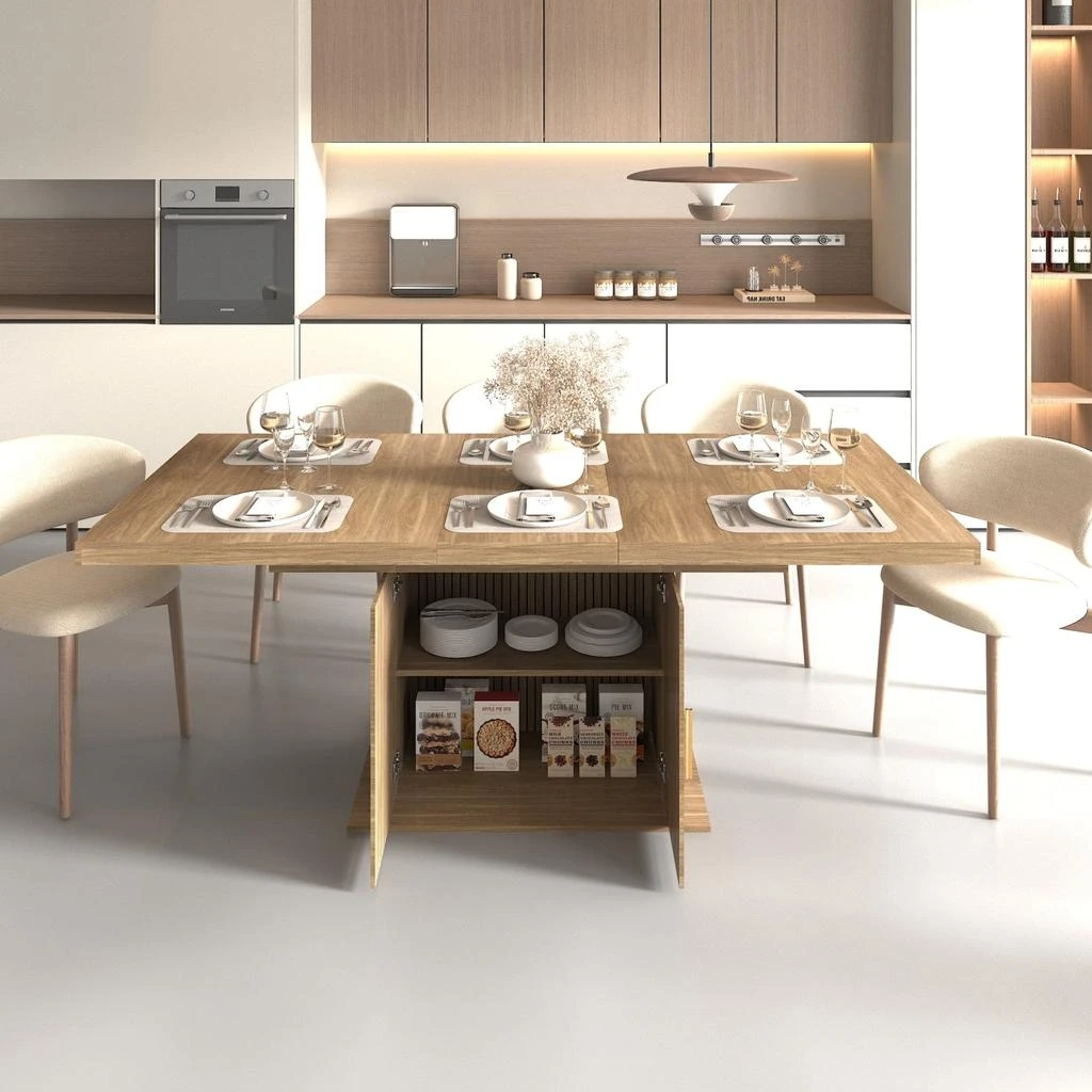 商品Streamdale Furniture|Streamdale Expandable Dining Table with Storage, Seats 6-10,价格¥3180,第2张图片详细描述
