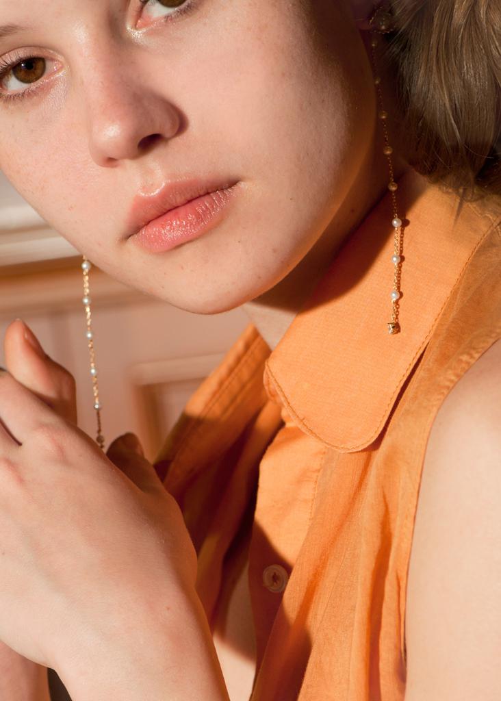Venus shell pearl chain 24k vermeil earrings商品第2张图片规格展示