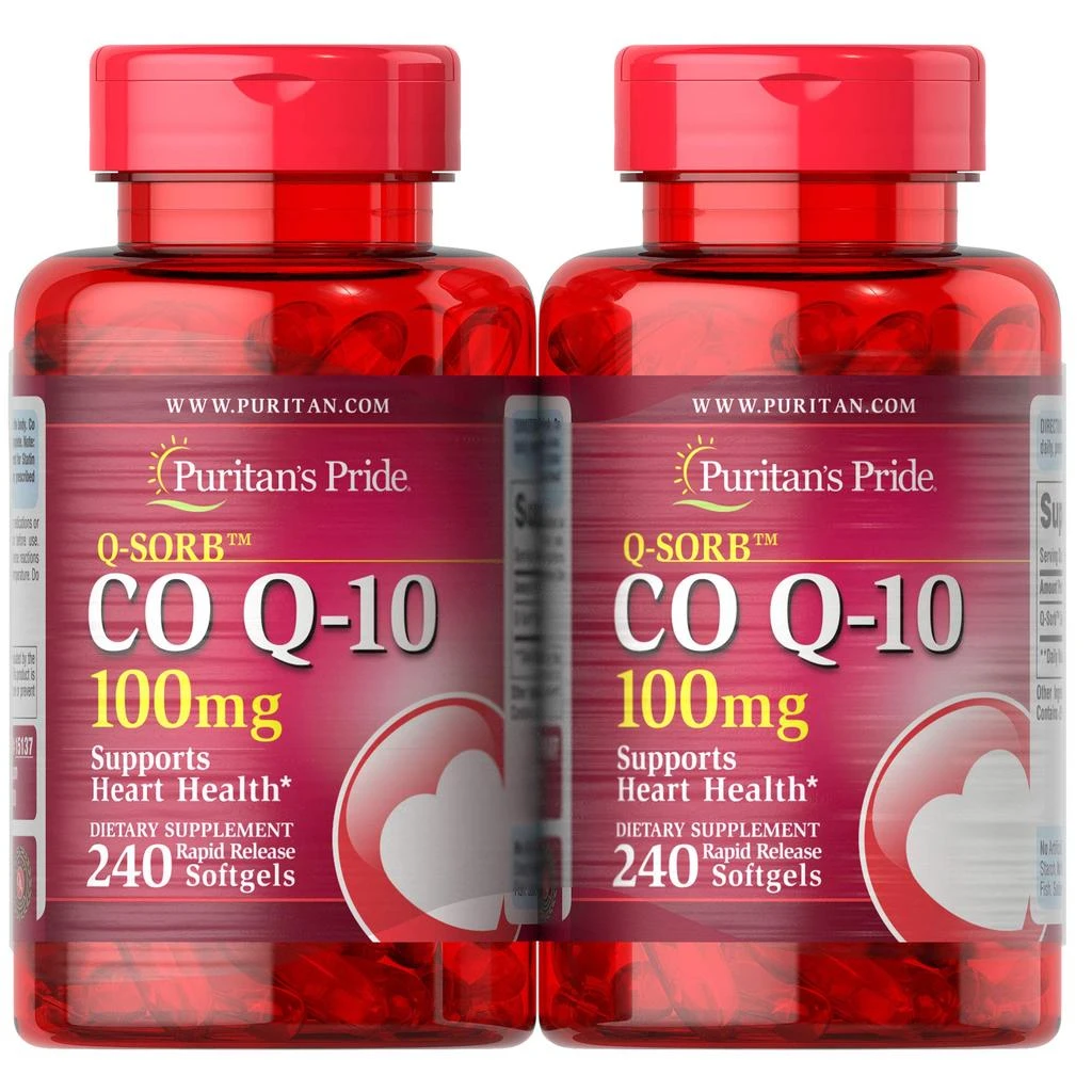 商品Puritan's Pride|Puritan's Pride, Qsorb Coq10 100 Mg Supports Heart Health Total 2 Pack of 240 Softgels, 480 Count,价格¥393,第1张图片