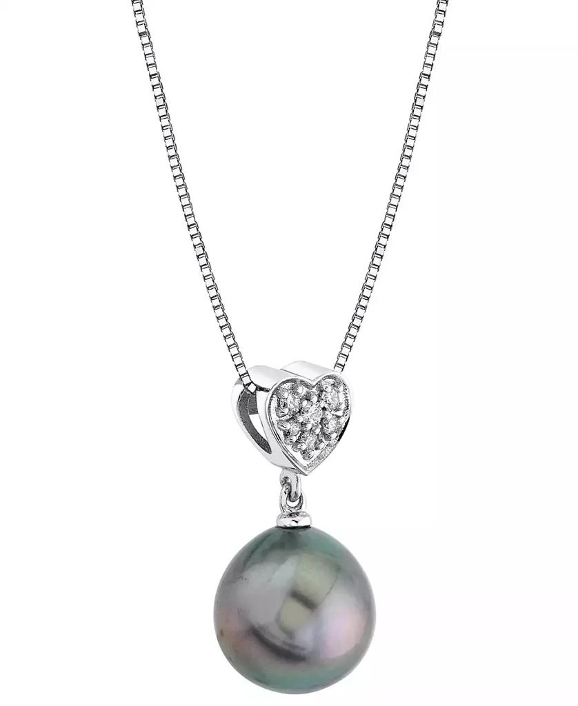 商品Macy's|Cultured Tahitian Pearl (10mm) & Diamond Accent Heart 18" Pendant Necklace in 14k White Gold,价格¥2619,第2张图片详细描述