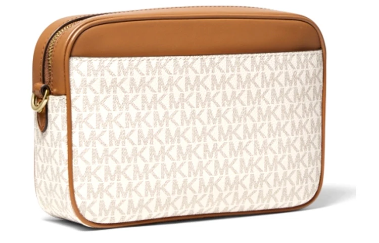商品[国内直发] Michael Kors|迈克高仕 Jet Set Charm 经典老花拼色字母LOGO复古 织物 MK相机包斜挎包 大号 女款 白色拼橡果棕,价格¥931,第3张图片详细描述