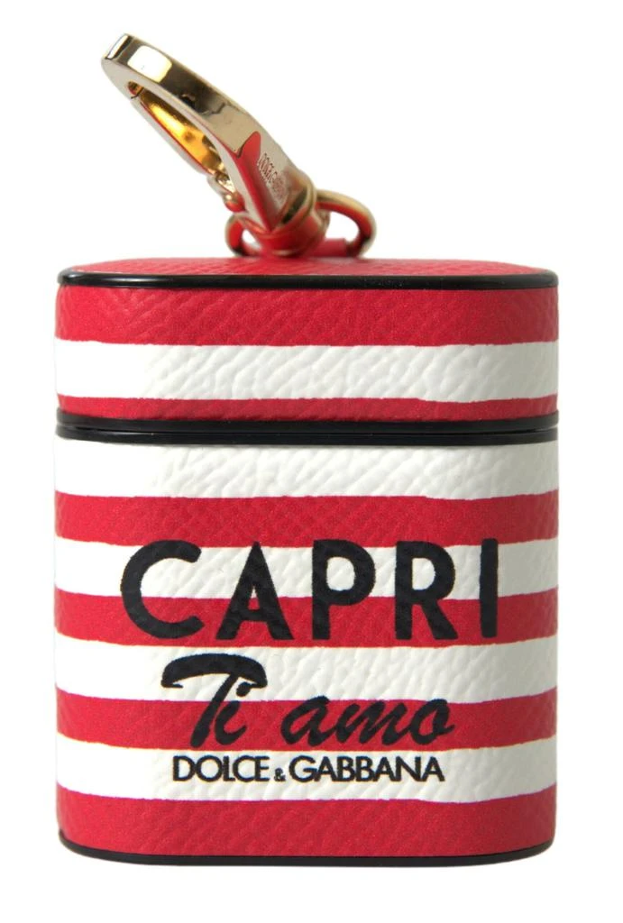 商品Dolce & Gabbana|Dolce & Gabbana Red Stripe Dauphine Leather Logo Print Strap Airpod Case,价格¥1237,第1张图片