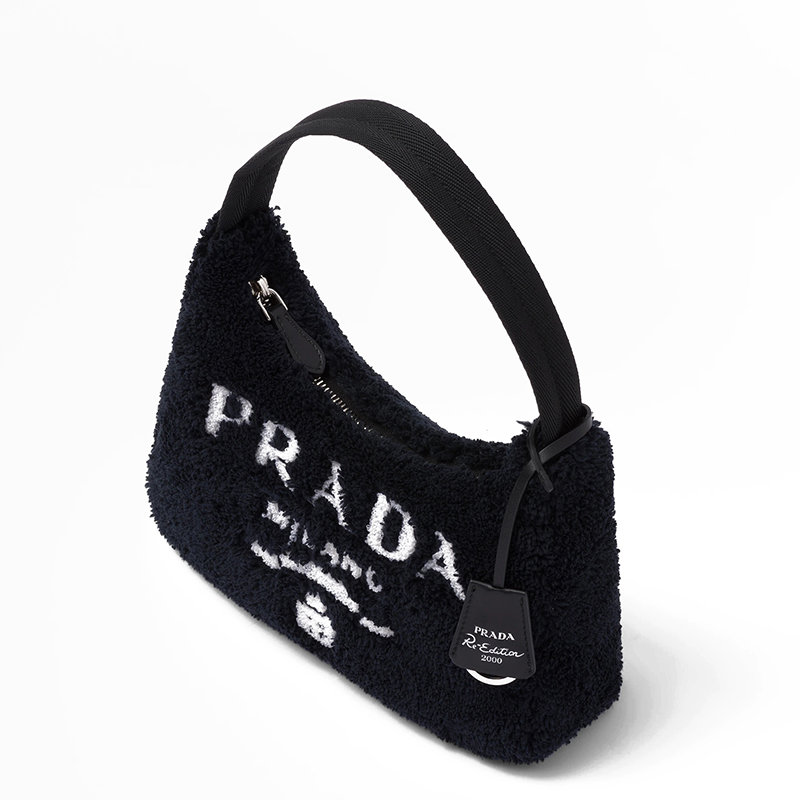 【预售3-7天】PRADA/普拉达 22新款Re-Edition 2000系列 女士迷你黑色/白色织物徽标印花饰徽标吊饰单肩斜挎毛圈包hoob流浪包1NE515_2DXO_F0967商品第2张图片规格展示