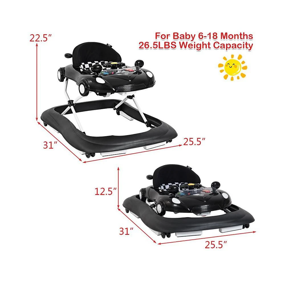 商品Costway|2-in-1 Foldable Baby Walker w/ Adjustable Heights & Detachable Toy Tray,价格¥509,第3张图片详细描述
