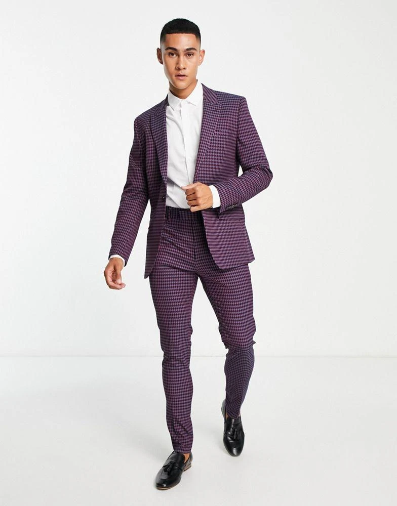 商品ASOS|ASOS DESIGN skinny suit jacket in purple houndstooth twill,价格¥808,第4张图片详细描述