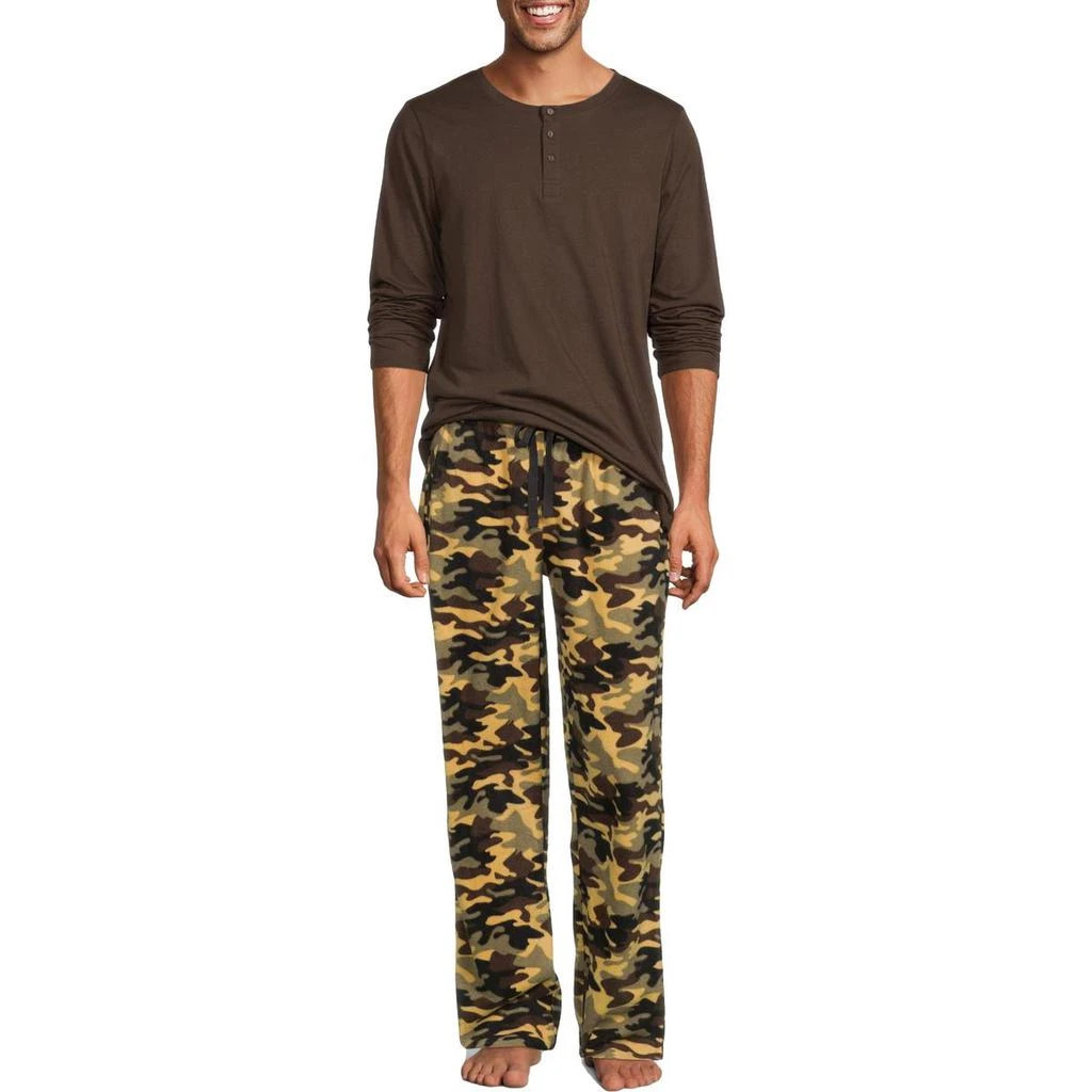 商品Cherokee|Cherokee Men's 2 Piece Henley Top and Printed Pants Sleepwear Set,价格¥46,第1张图片