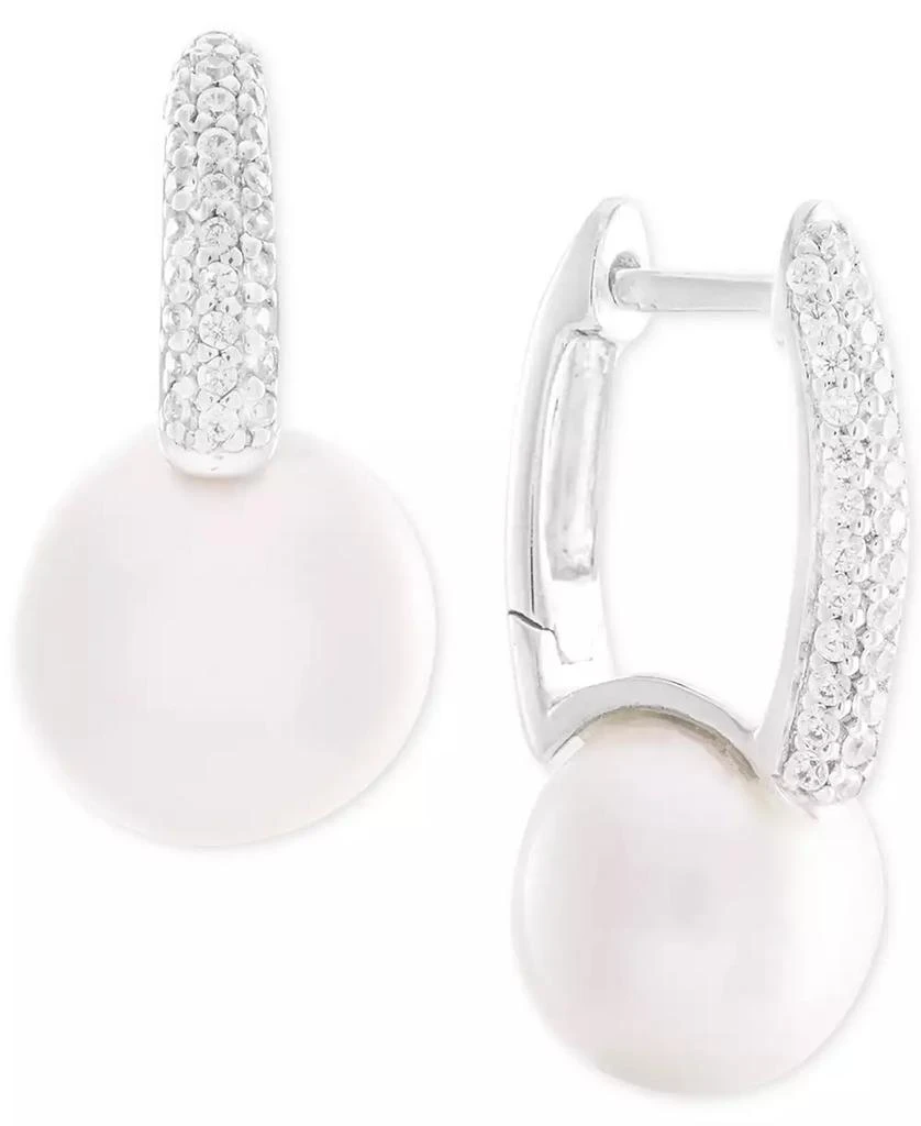 商品Macy's|Cultured Freshwater Pearl (8mm) and Diamond (1/6 ct. t.w.) Drop Earrings in 14k White Gold,价格¥1793,第1张图片