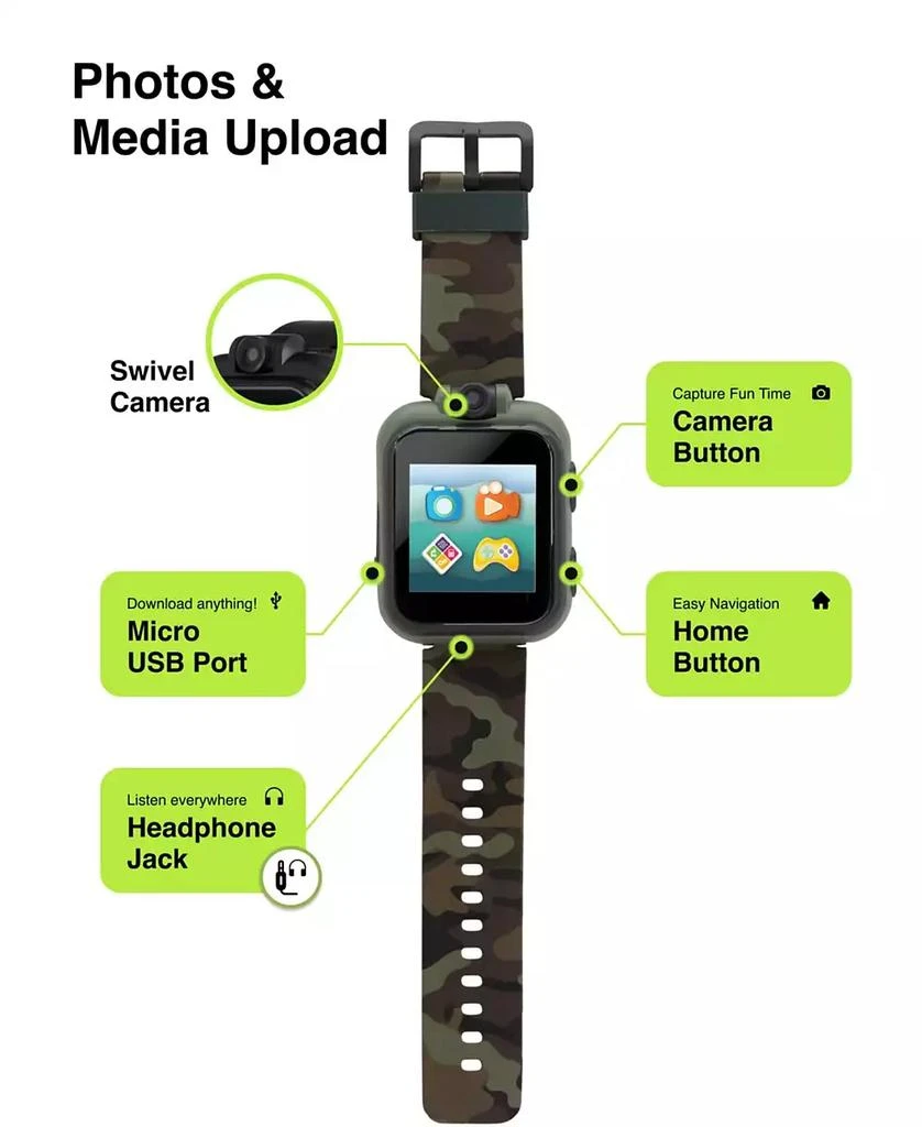 Kid's Dark Green Camo Prints Silicone Strap Touchscreen Smart Watch 42mm with Earbuds Gift Set 商品