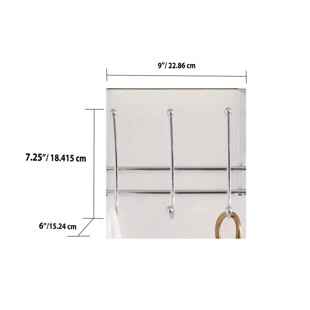 商品Home Basics|Home Basics Chrome Plated Steel Over the Door 3-Hook Hanging Rack,价格¥123,第3张图片详细描述
