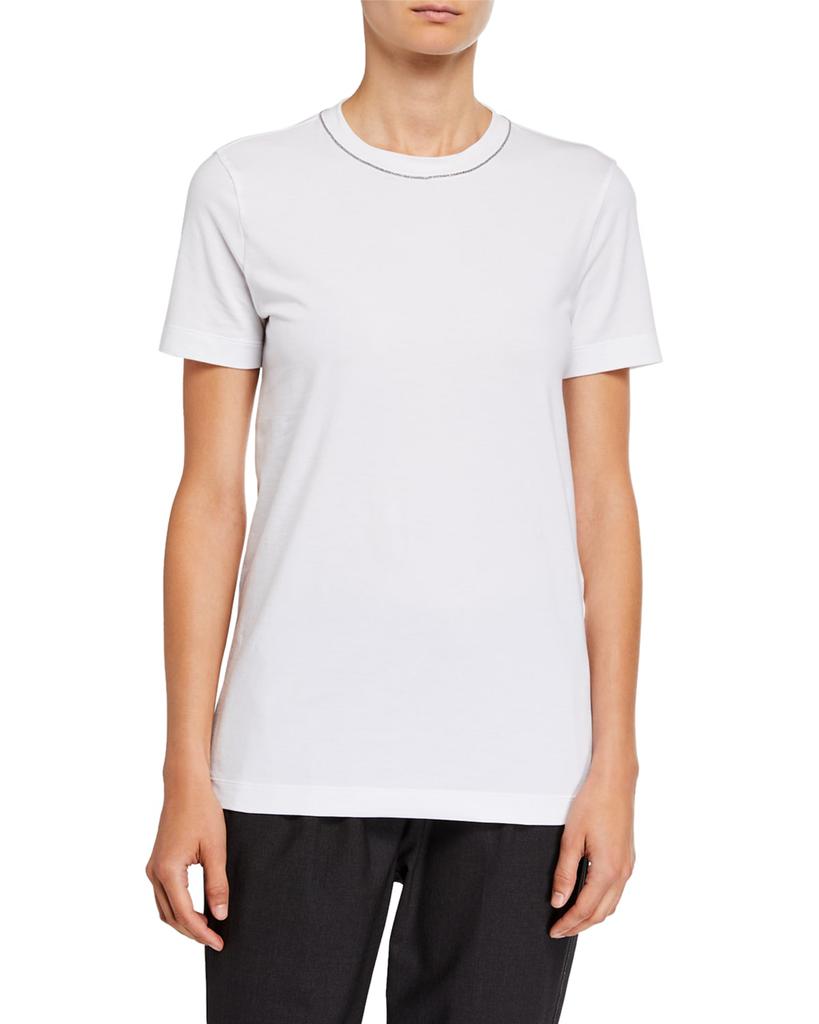 Monili-Beaded Flat Cotton Jersey Short Sleeve T-Shirt商品第1张图片规格展示