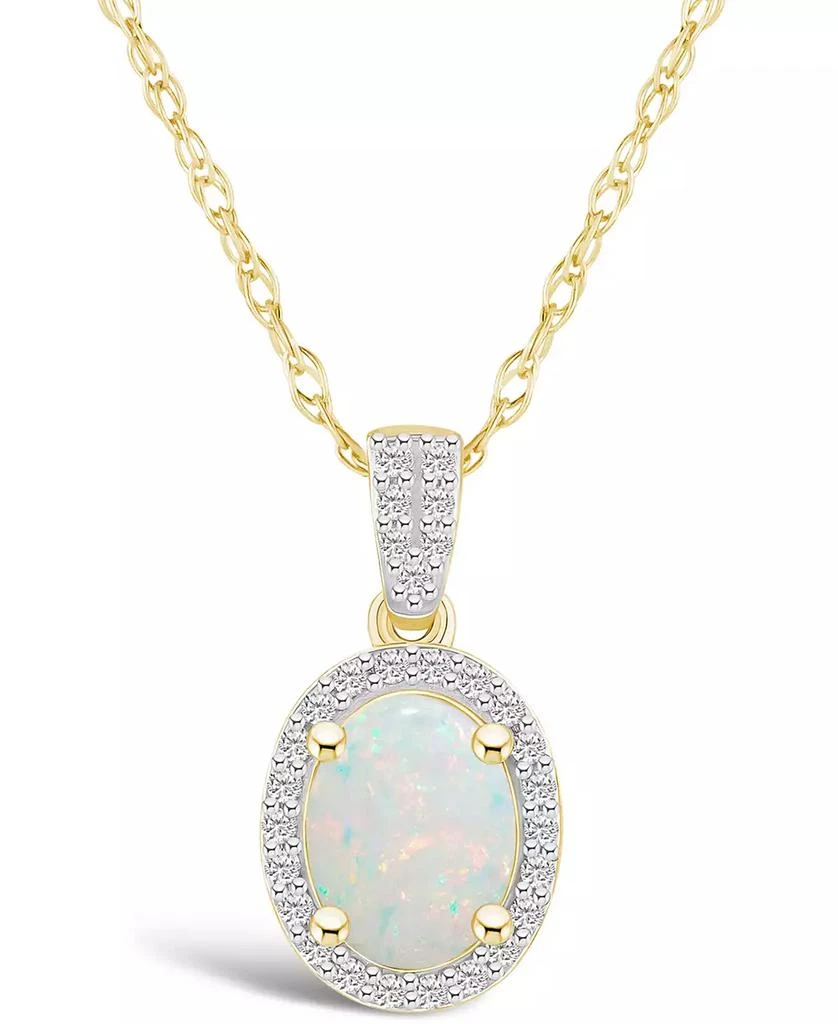 商品Macy's|Created Opal (1/2 ct. t.w.) and Created Sapphire (1/6 ct. t.w.) Halo Pendant Necklace in 10K Yellow Gold,价格¥1589,第1张图片