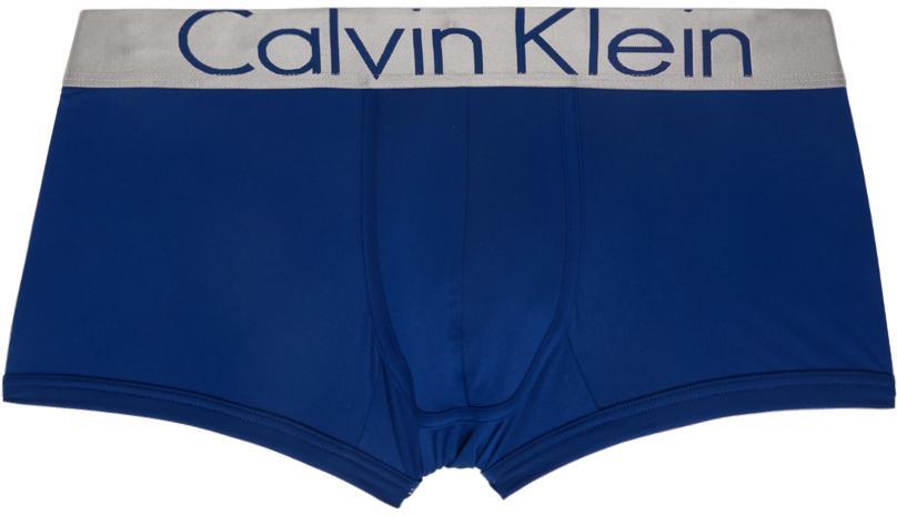 商品Calvin Klein|Three-Pack Blue & Black Microfibre Low Rise Trunk Boxers,价格¥288,第6张图片详细描述
