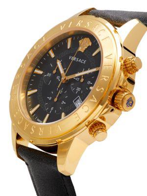 45MM IP Gold Stainless Steel & Leather Strap Chronograph Watch商品第3张图片规格展示