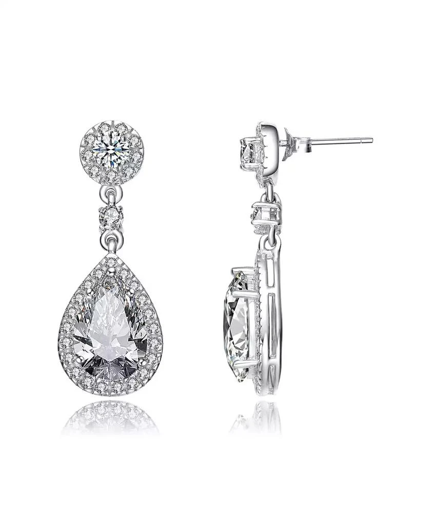 商品Genevive|Sterling Silver White gold Plated Pear Drop Cubic Zirconia with Circle Post Earrings,价格¥246,第2张图片详细描述