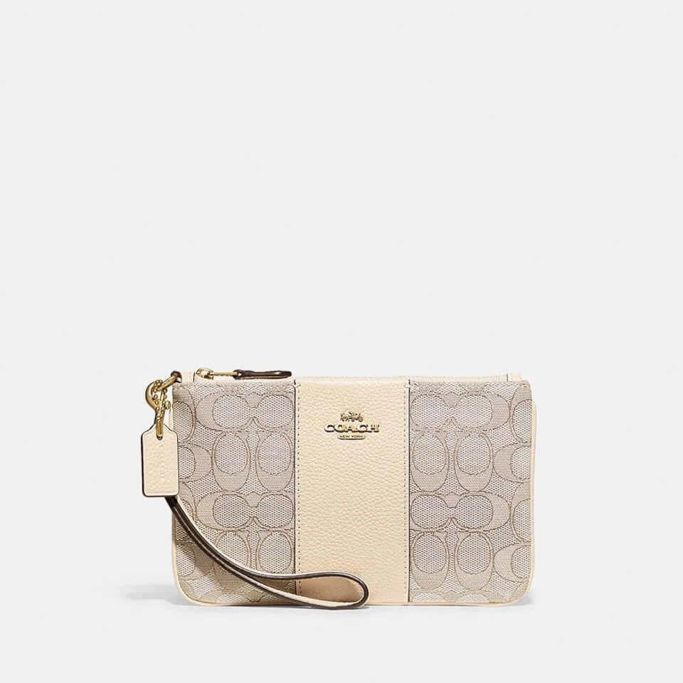 商品Coach|Coach Small Jacquard and Leather Wristlet Purse,价格¥856,第1张图片