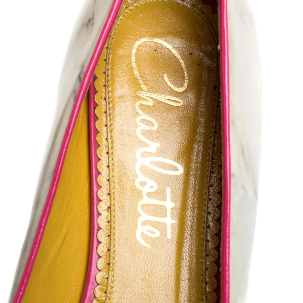 Charlotte Olympia Light Grey/Pink Marble Leather Kitty Flats Size 41 商品