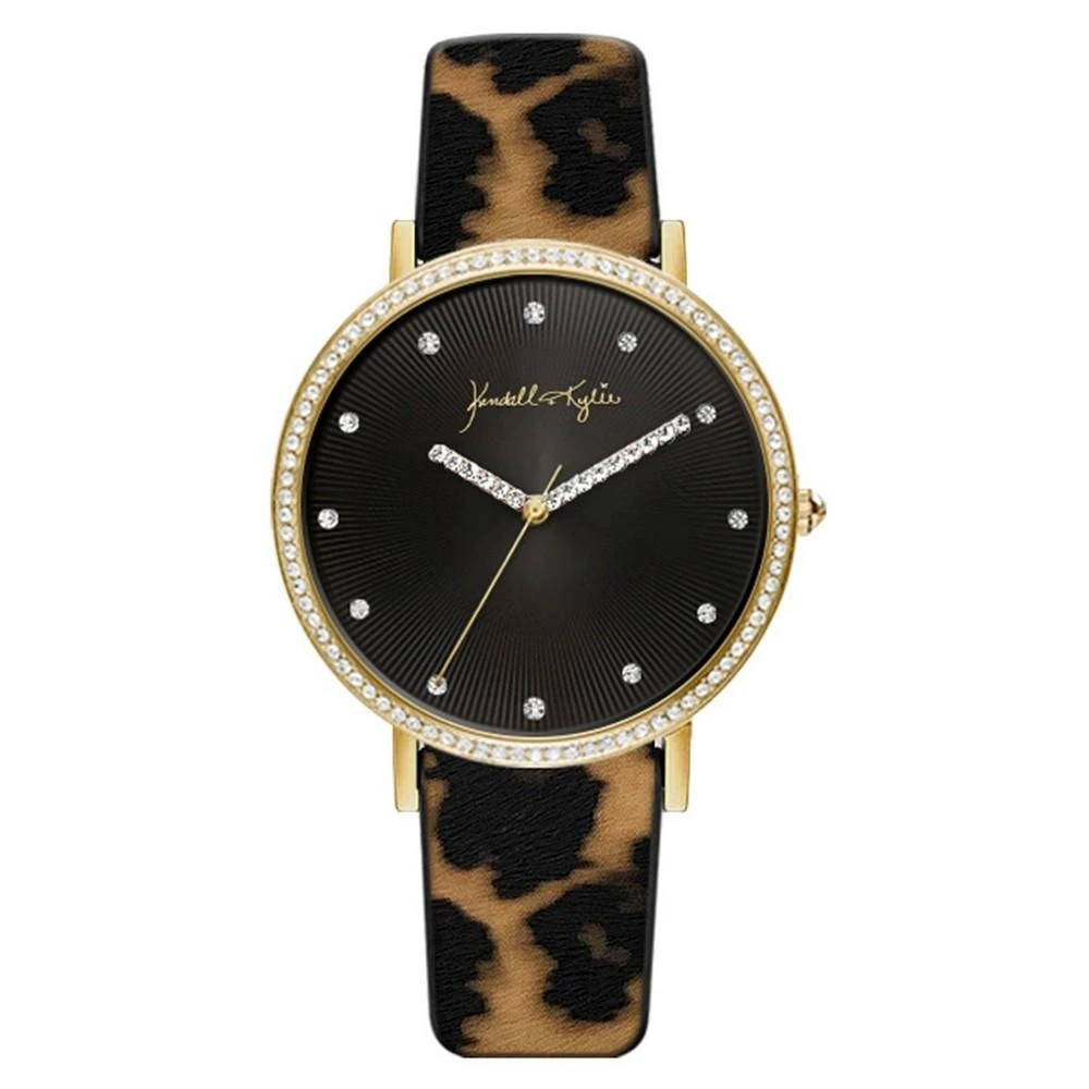 商品KENDALL & KYLIE|Women's Gold Tone with Watercolor Leopard Print Stainless Steel Strap Analog Watch,价格¥113,第1张图片