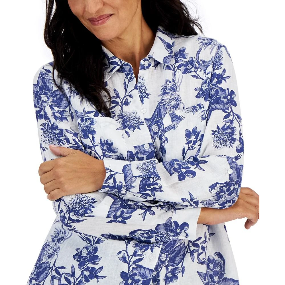 商品Charter Club|Petite 100% Linen 3/4-Sleeve Foliage-Print Button-Up Top, Created for Macy's,价格¥210,第3张图片详细描述