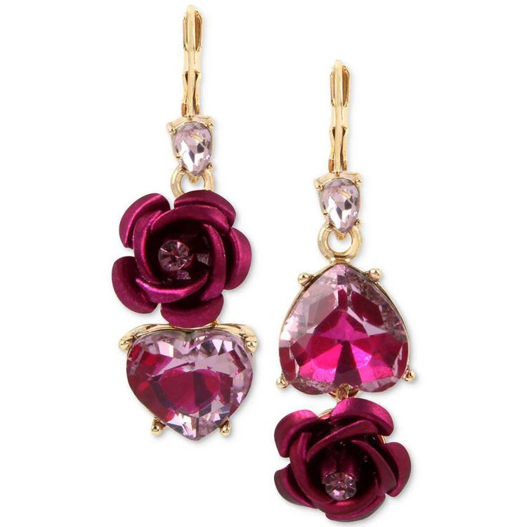 商品Betsey Johnson|Two-Tone Pink Crystal Heart & Flower Mismatch Earrings,价格¥286,第1张图片
