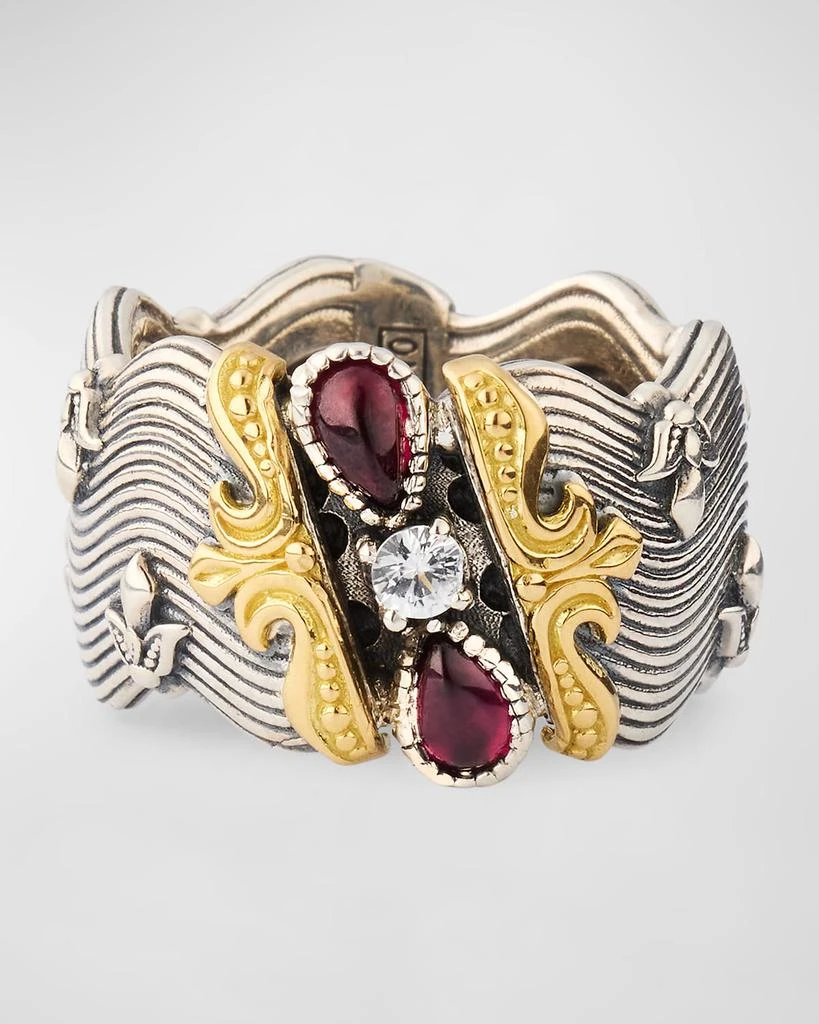 商品Konstantino|Silver and Gold Ring with Rhodolite and White Sapphires,价格¥5170,第1张图片