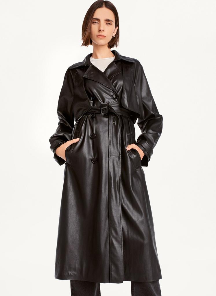 Faux Leather Trench Coat商品第1张图片规格展示