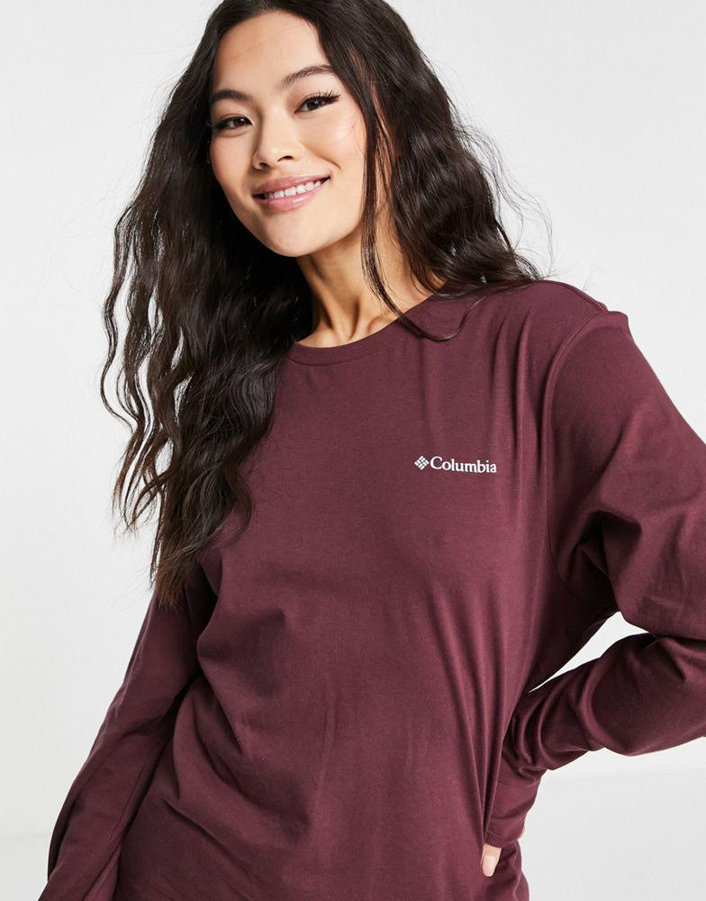 Columbia Cades Cove long sleeve back print t-shirt in burgundy Exclusive at ASOS商品第3张图片规格展示