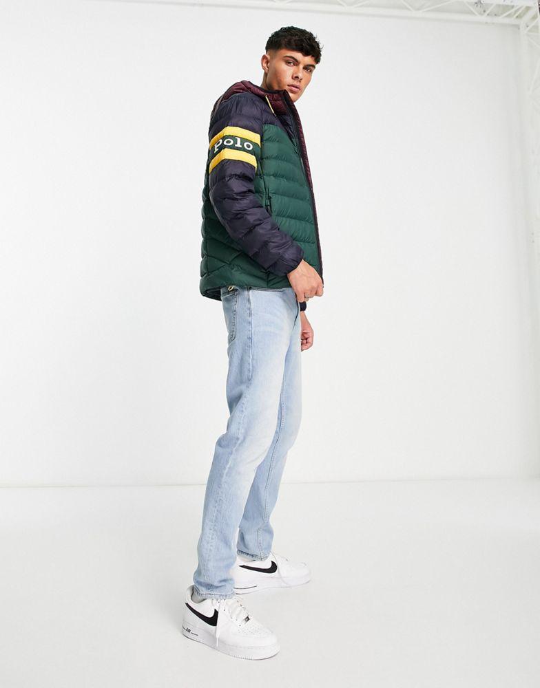 商品Ralph Lauren|Polo Ralph Lauren Terra colourblock lightweight hooded puffer jacket in green multi,价格¥2484,第6张图片详细描述