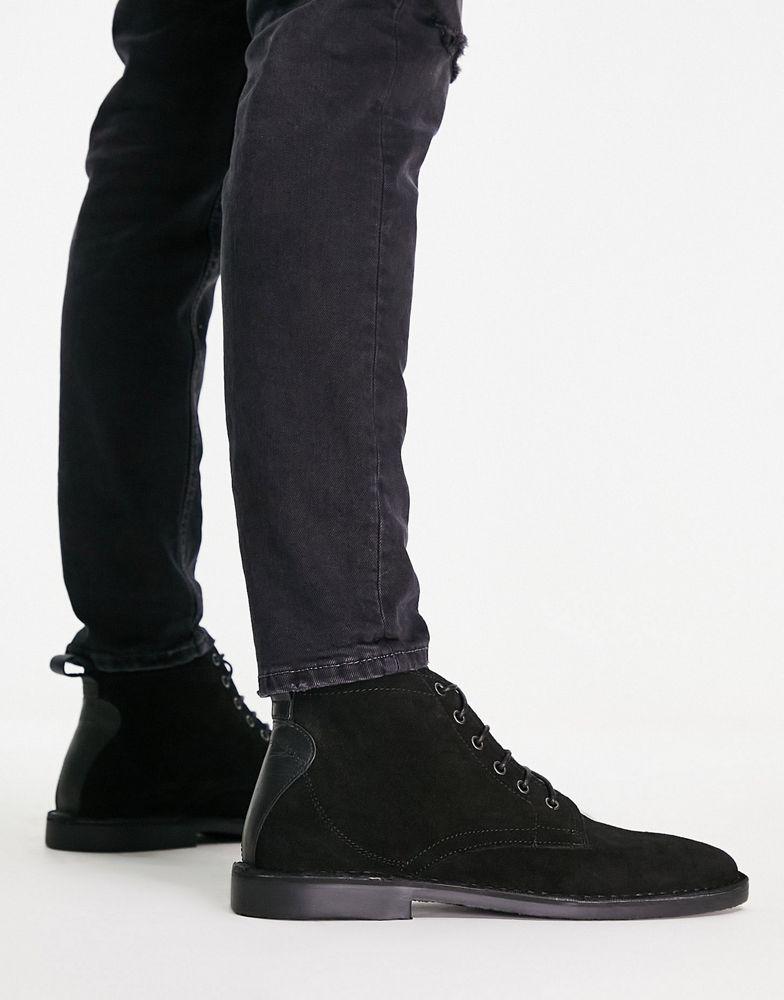 ASOS DESIGN desert boots in black suede with leather detail商品第2张图片规格展示