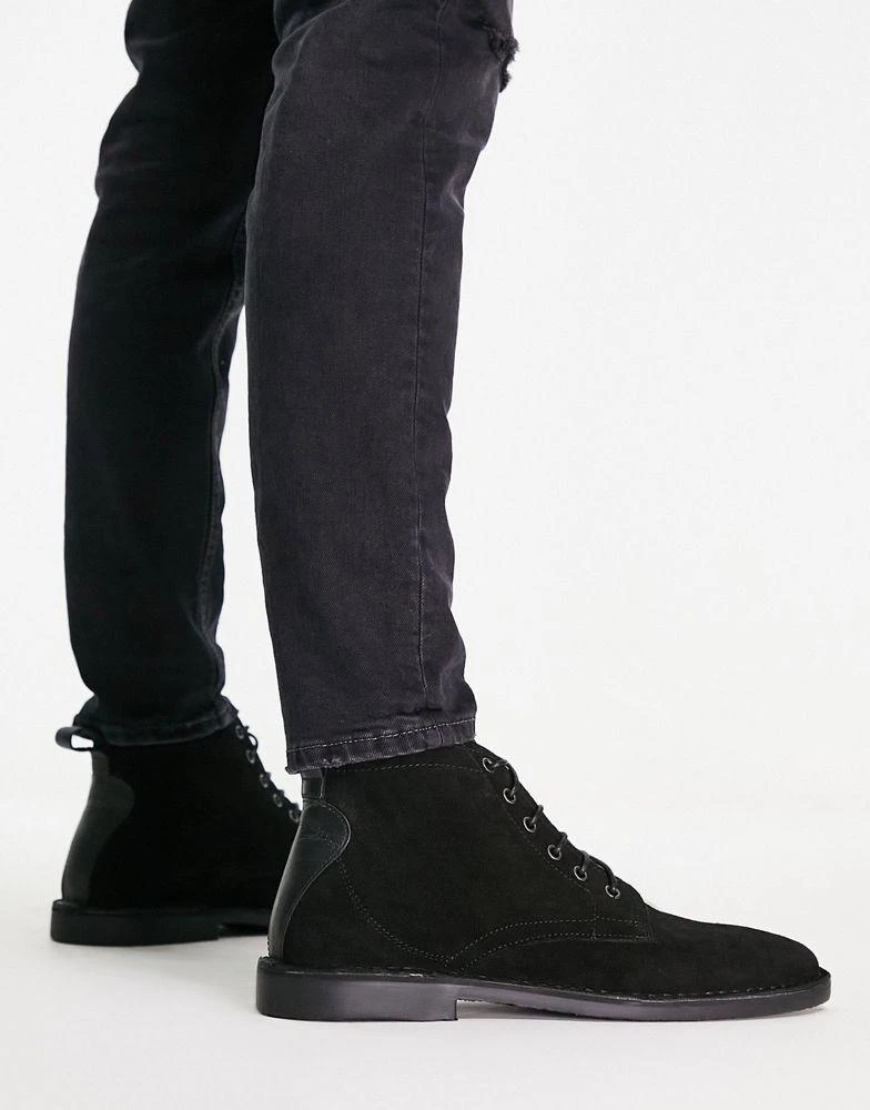 商品ASOS|ASOS DESIGN desert boots in black suede with leather detail,价格¥406,第2张图片详细描述