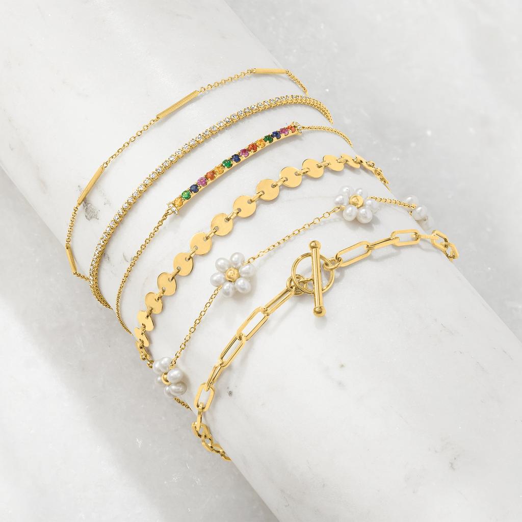 Ross-Simons 3-3.5mm Cultured Pearl Flower Bracelet in 14kt Yellow Gold商品第3张图片规格展示