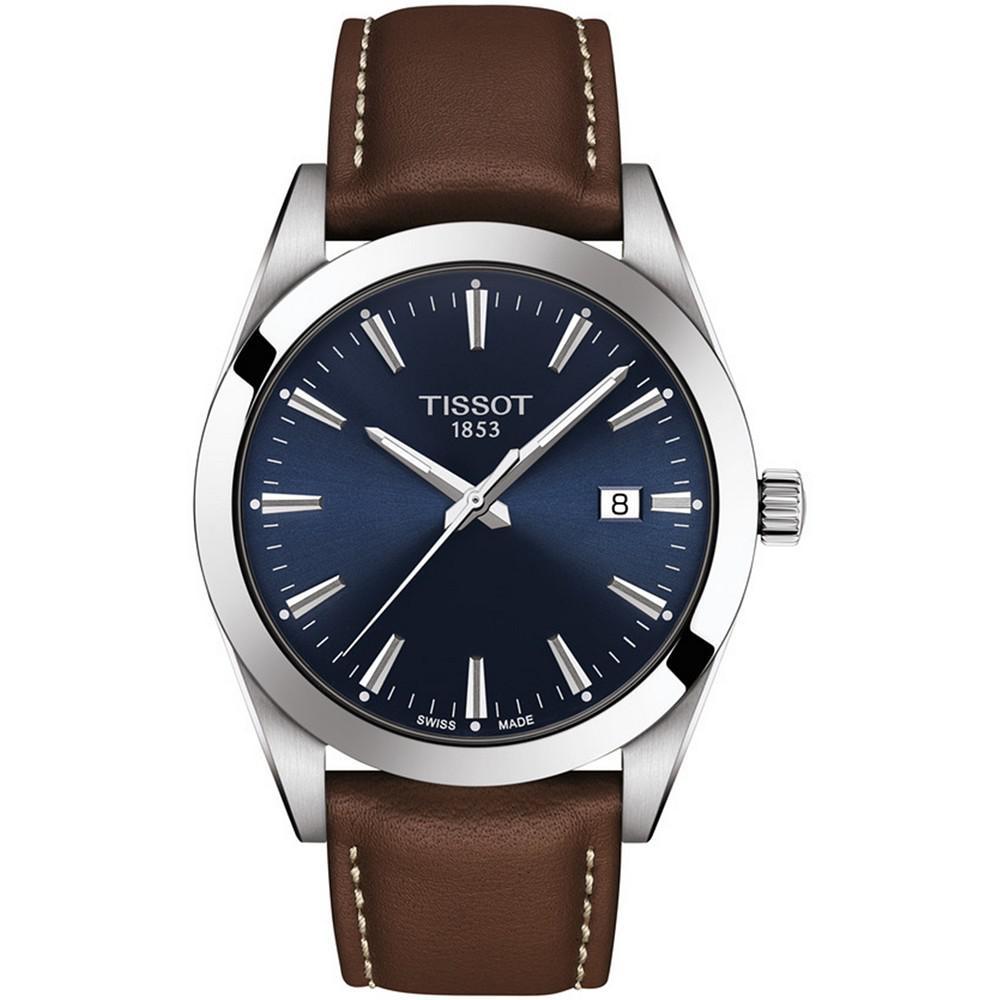 商品Tissot|男士腕表 棕色皮革表带手表 40mm,价格¥2605,第1张图片