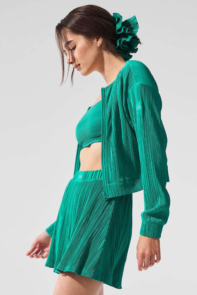 Alo Cropped Micro Plisse Jacket - Spruce Green - Jackets - Free