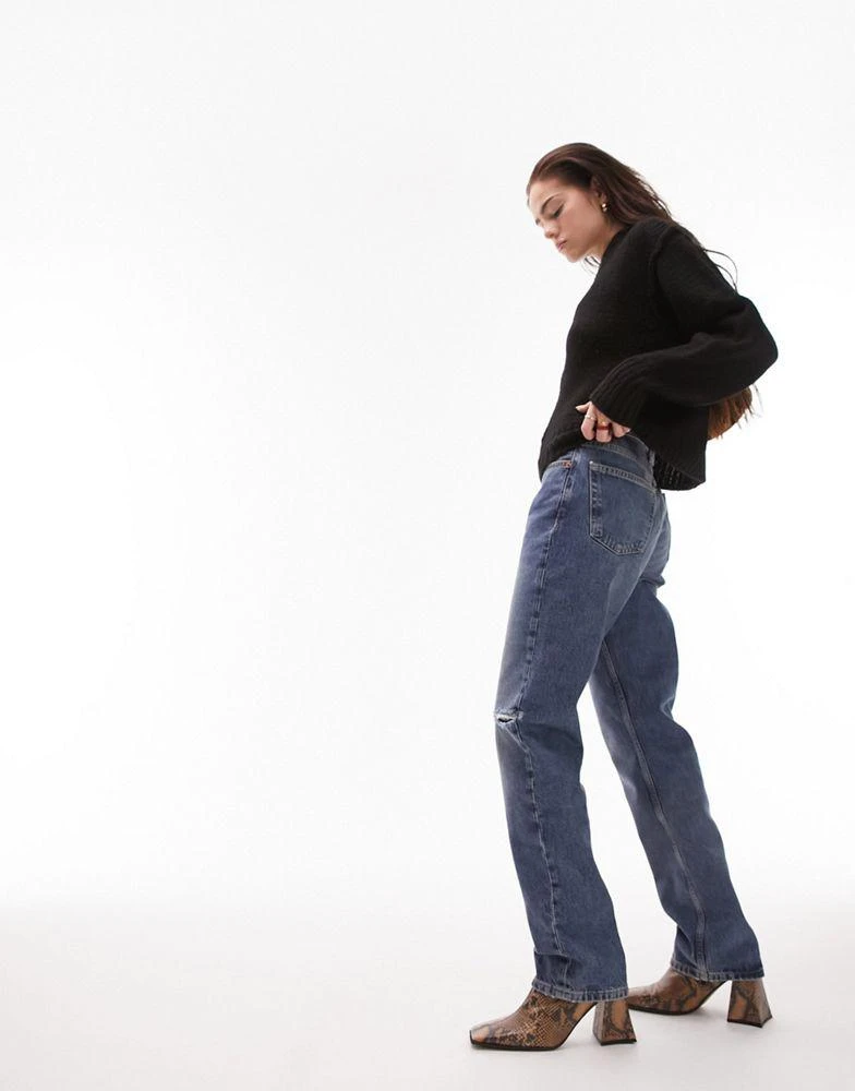 商品Topshop|Topshop Dad jeans with thigh and side rip in mid blue,价格¥195,第2张图片详细描述