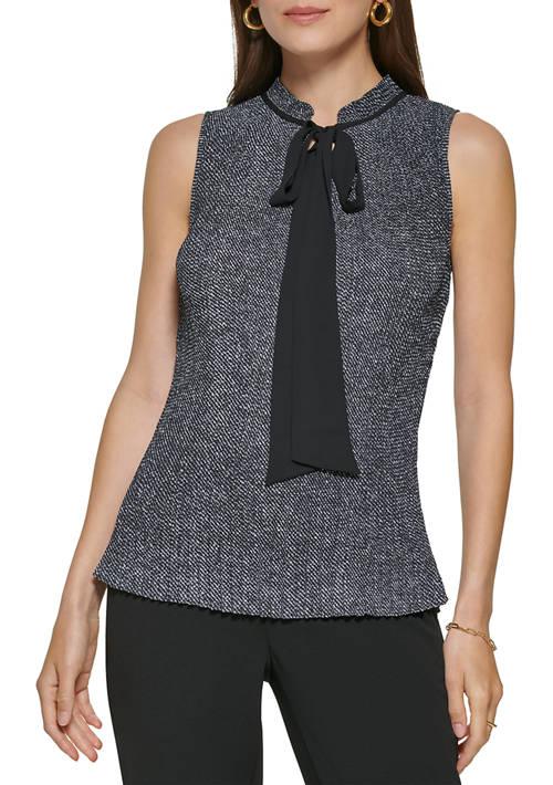 DKNY Women's Sleeveless Tie Neck Pleated Ditsy Print Blouse - Shirts -  BeyondStyle