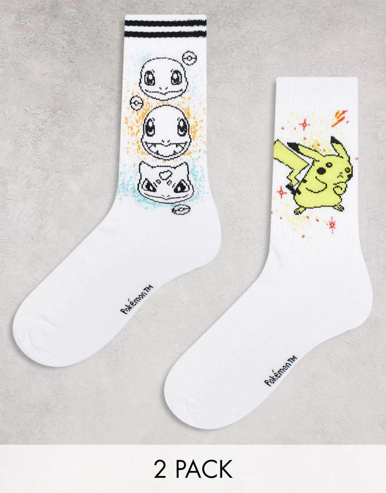 商品ASOS|ASOS DESIGN 2 pack Pokemon sports socks in white,价格¥80,第1张图片