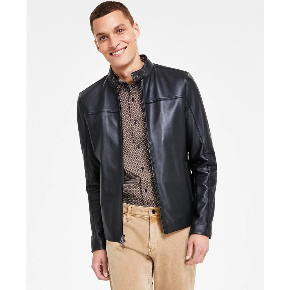 商品Michael Kors|Men's Leather Racer Jacket, Created for Macy's,价格¥2960,第1张图片