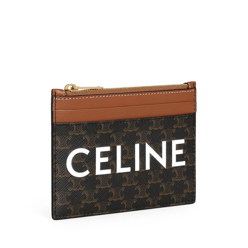 商品Celine|【预售3-7天】CELINE/赛琳 2021春夏新款 男士黄褐色老花帆布小羊皮饰边拉链卡包10F672CQ6.04LU,价格¥2683,第6张图片详细描述